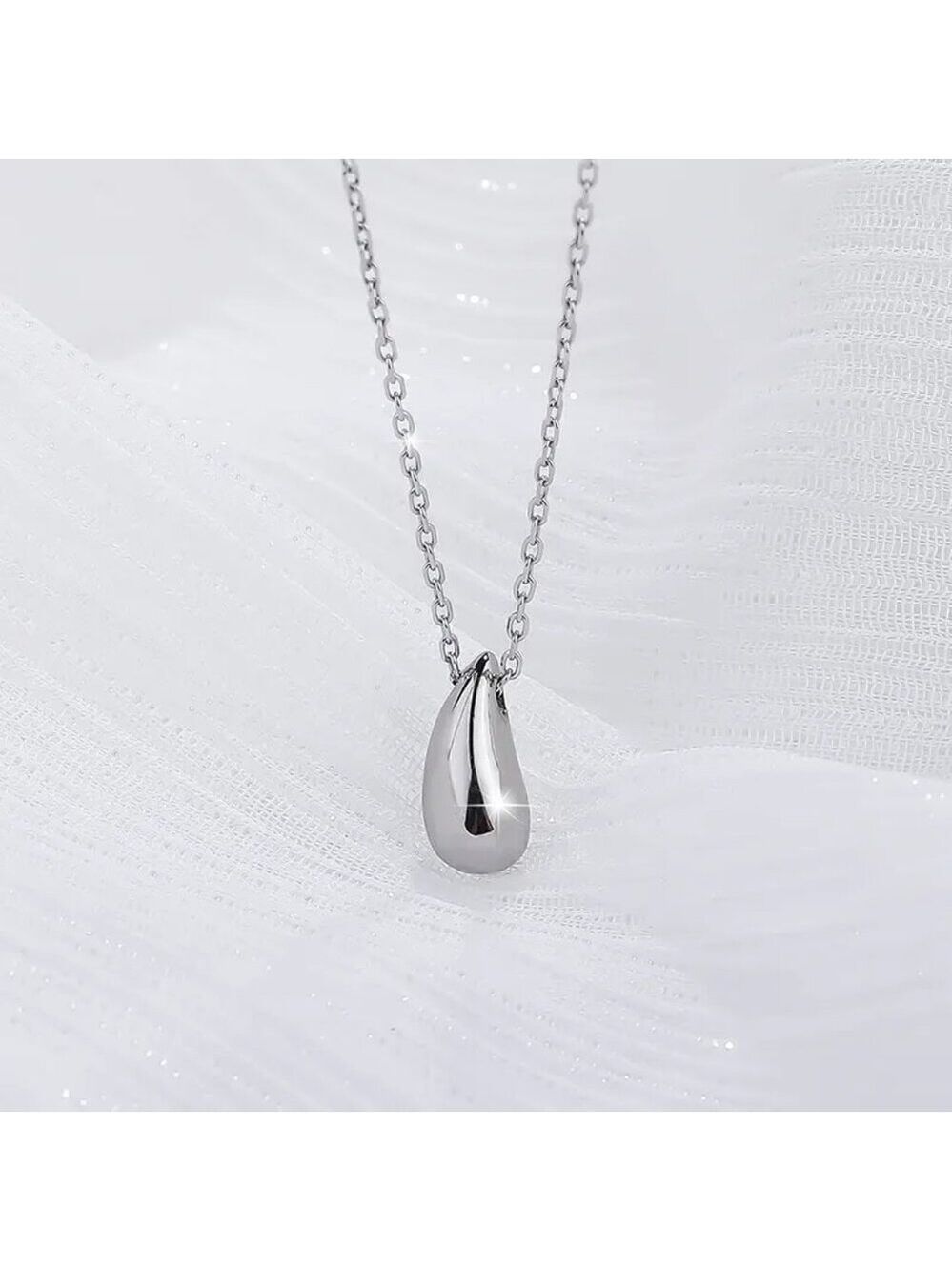 Sterling Silver Water Drop Pear Shape Dainty Delicate Pendant Necklace - Picture 4 of 6